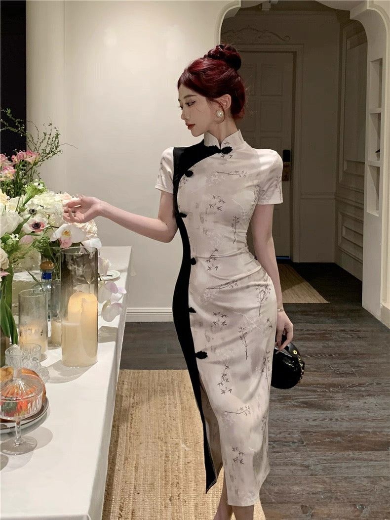 Black Mix Cheongsam CD004 Long Dress