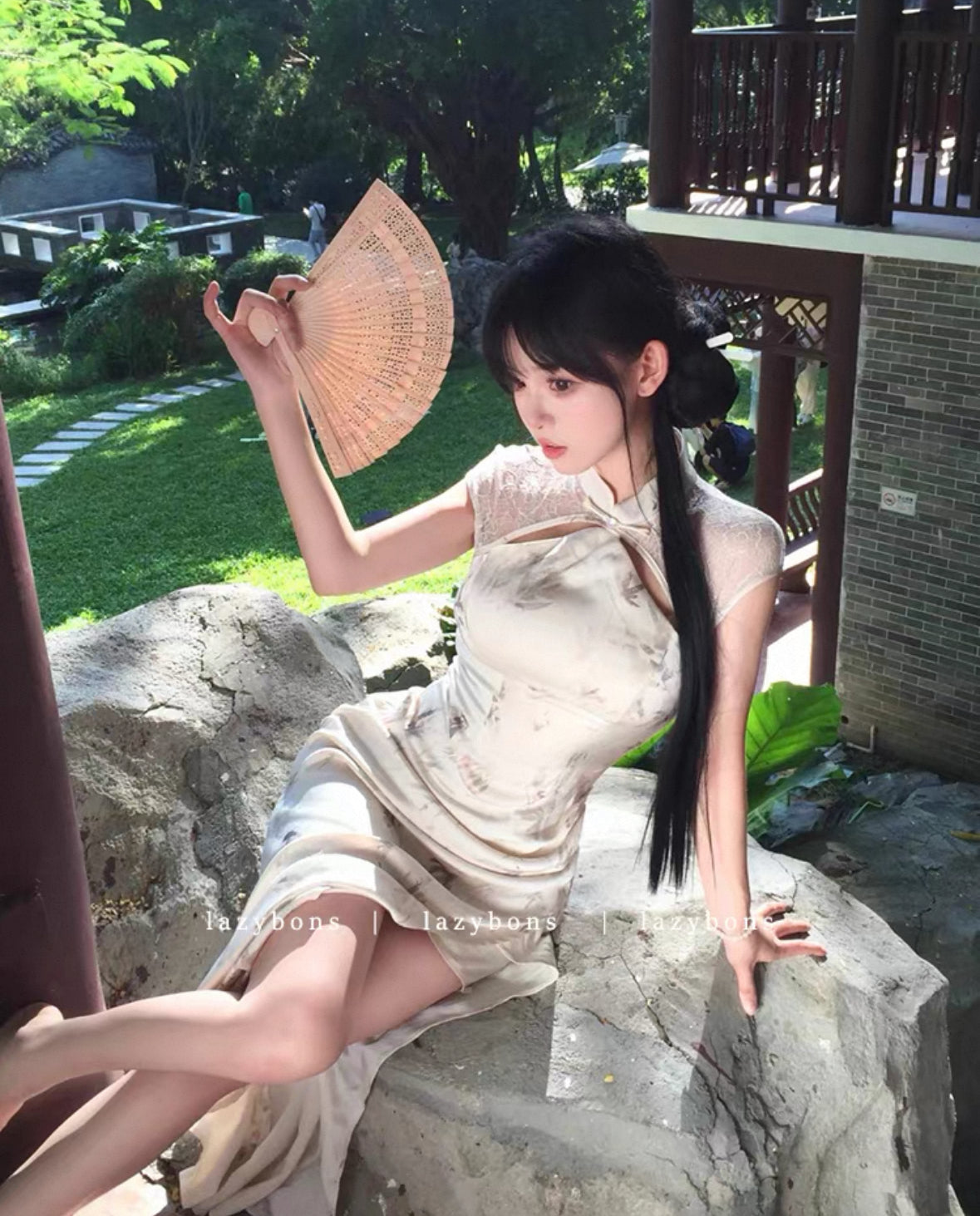 Beige Cheongsam CD030 Long Dress (XL)