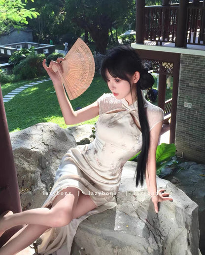 Beige Cheongsam CD030 Long Dress (XL)