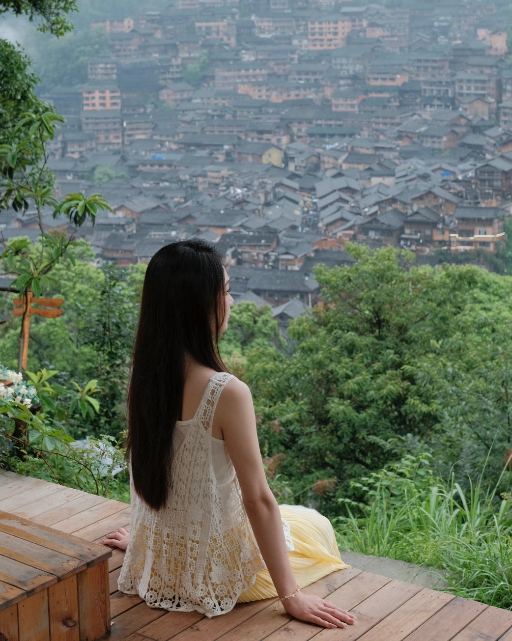 Embroidery White Top + Inner Top + Yellow Skirt Three Piece Set