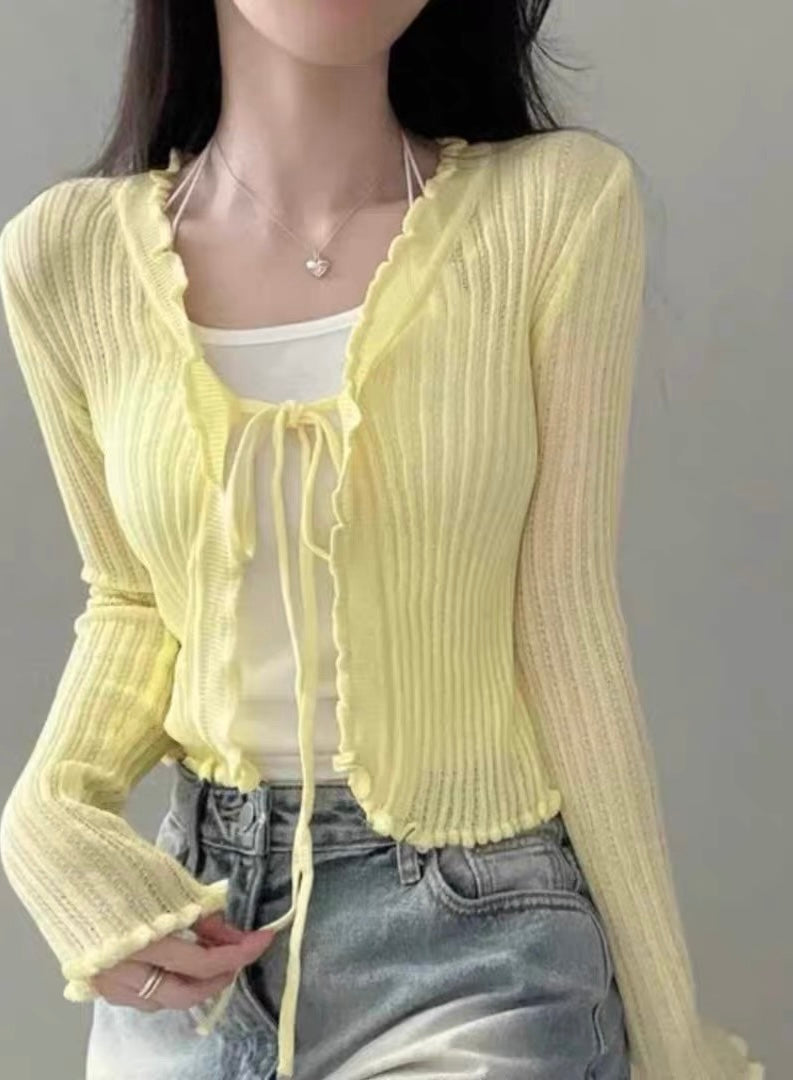 C011 Knitted Cardigan (White,Black,Yellow)