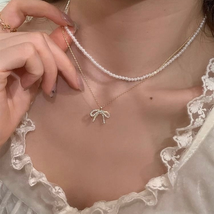 Pearl Ribbon Necklace NL03
