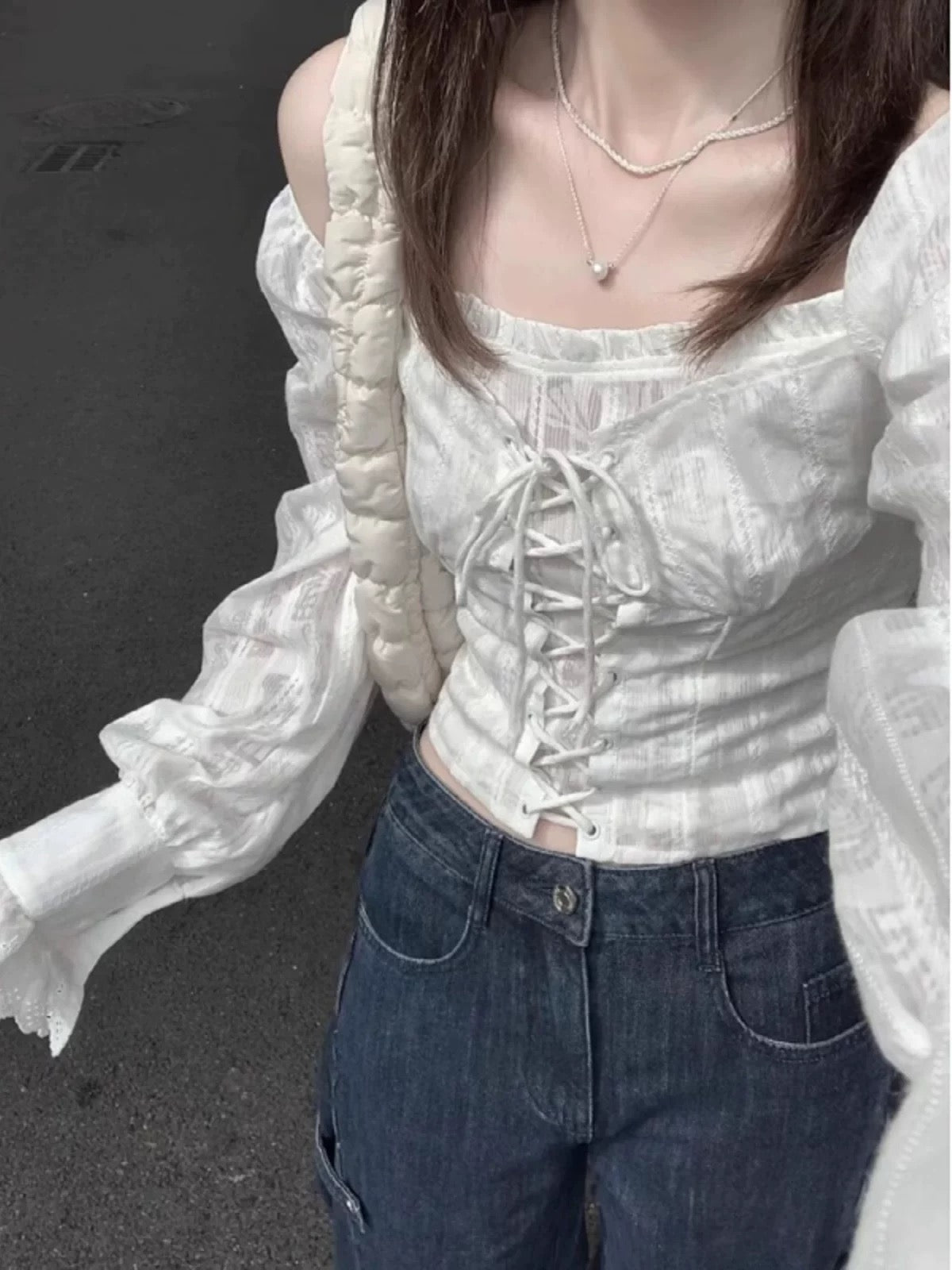 Long Puff Sleeve White Top