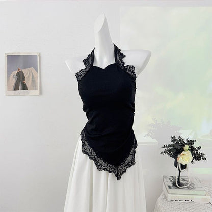 Black Mix Laces Knitted Unequal Top (XS, M)