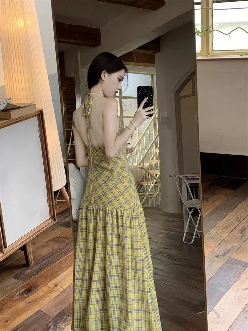 Grid Yellow Long Dress