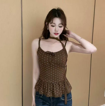 Polka Dot Top With Collar Strap