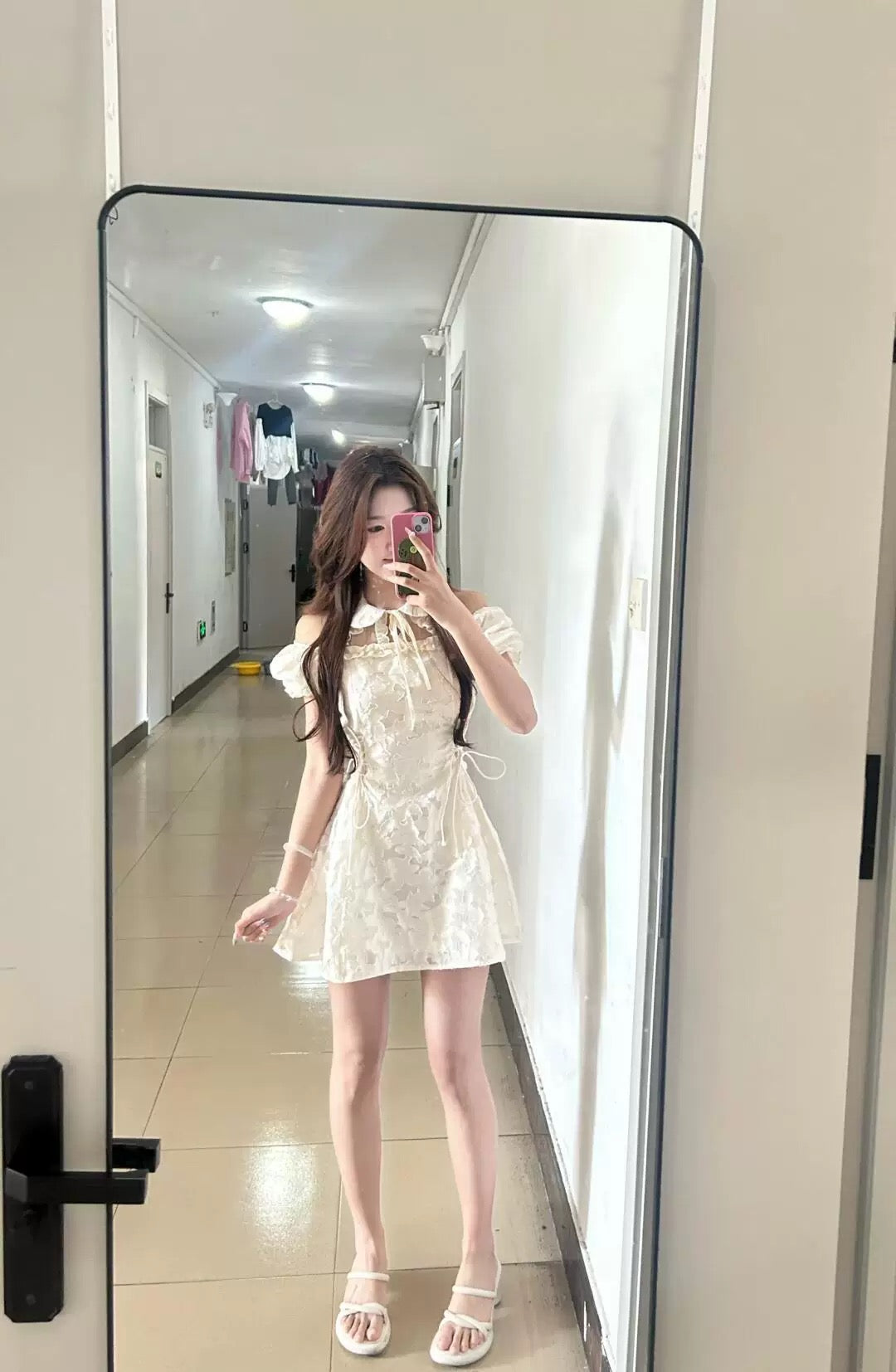 Collar Puff Sleeve Cream Cheongsam CD006 Short Dress