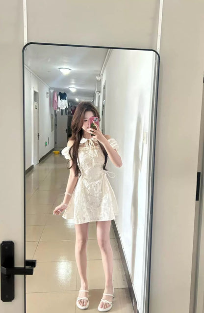 Collar Puff Sleeve Cream Cheongsam CD006 Short Dress