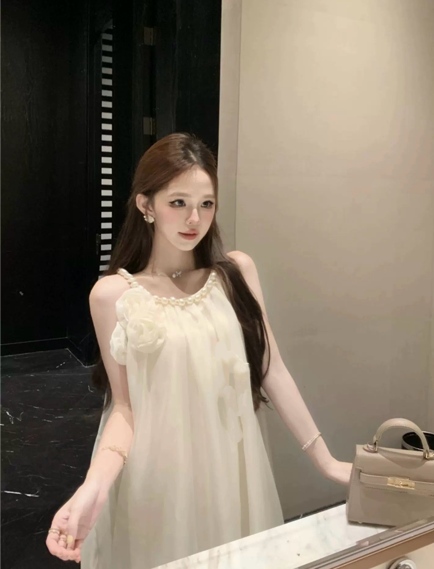 Chiffon 3D Roses Mini Dress