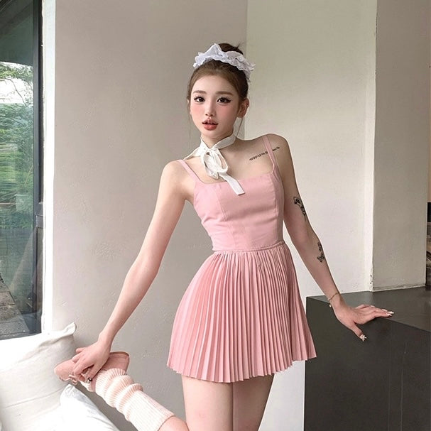 Sweet Pleated Blue Dress (Blue - L - 3XL)