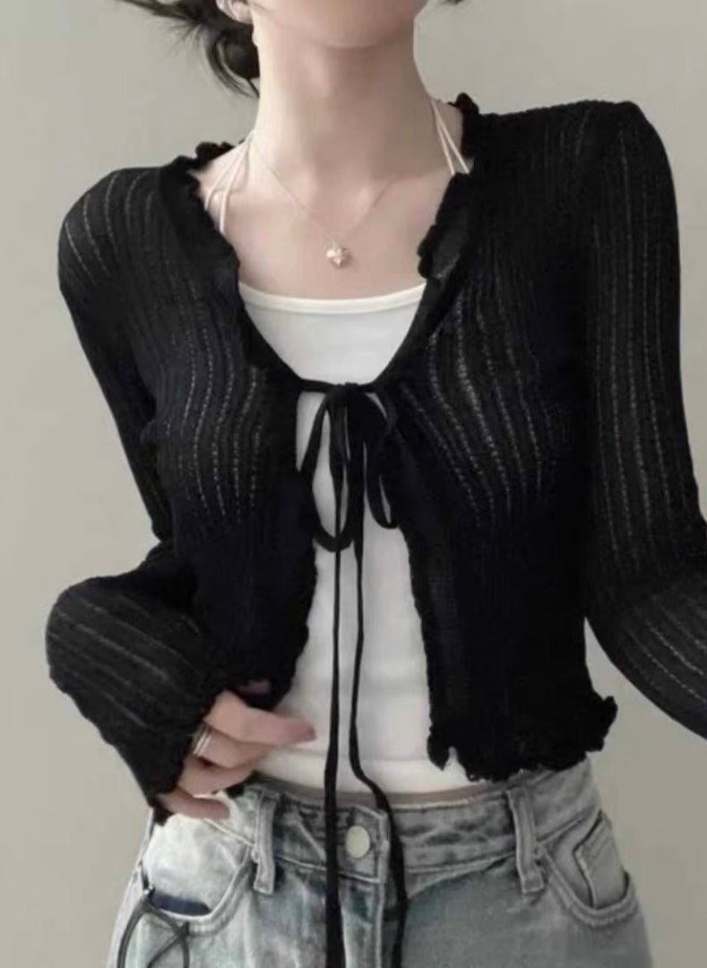 C011 Knitted Cardigan (White,Black,Yellow)