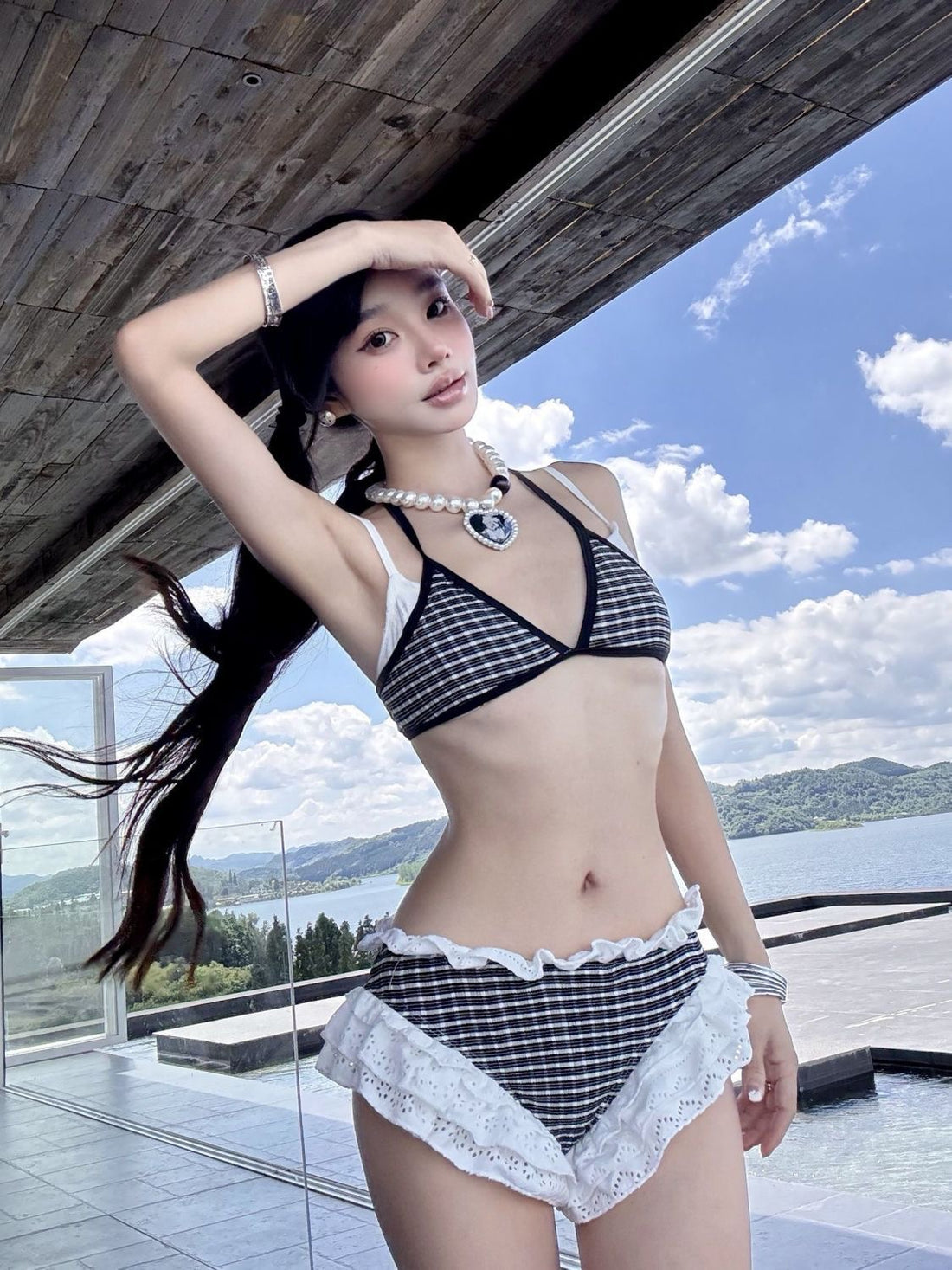 Black Ginham Bikini BK40 Two Piece Set
