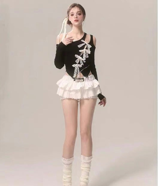 Black Mix Laces Long Sleeve Top