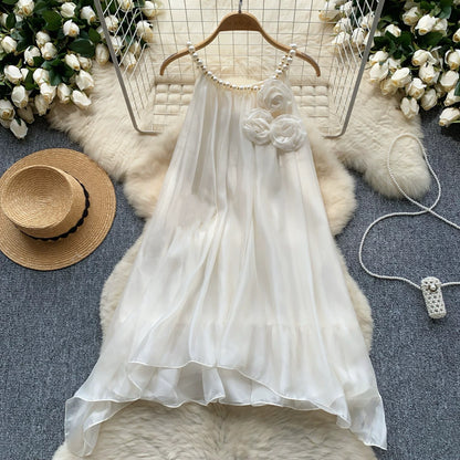 Chiffon 3D Roses Mini Dress