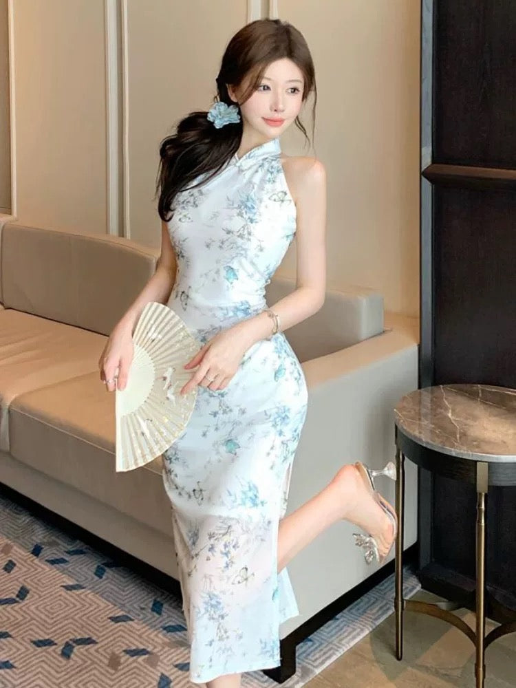 White Mesh Cheongsam CD018 Midi Dress (S, M)