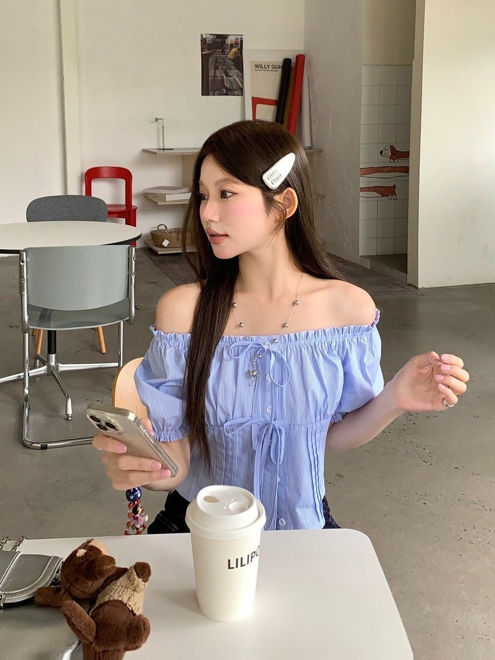 Puff Sleeve Stripe Blue Top