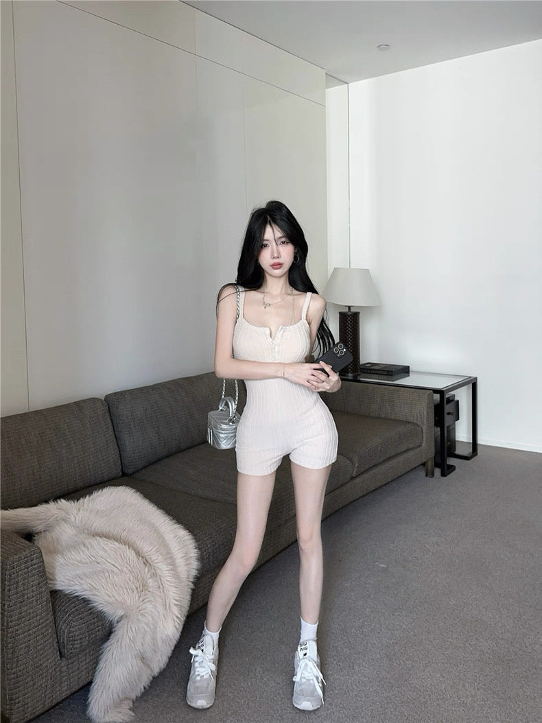 Strap Milk Tea Romper Suit