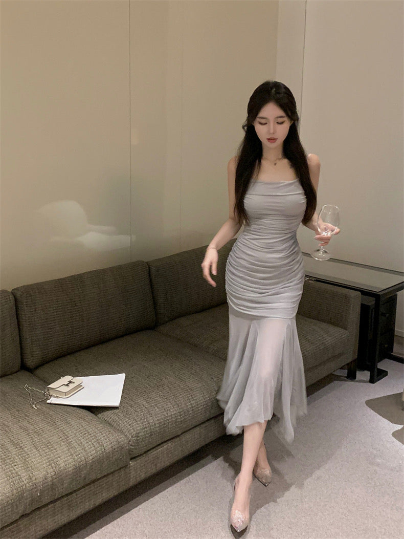 Grey Strap Mesh Dress