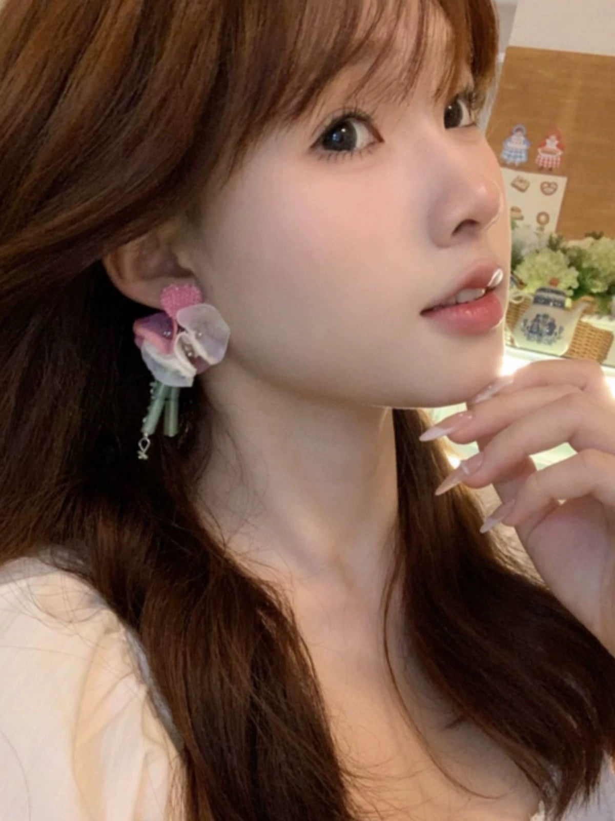 Flower Earring (Purple,White)