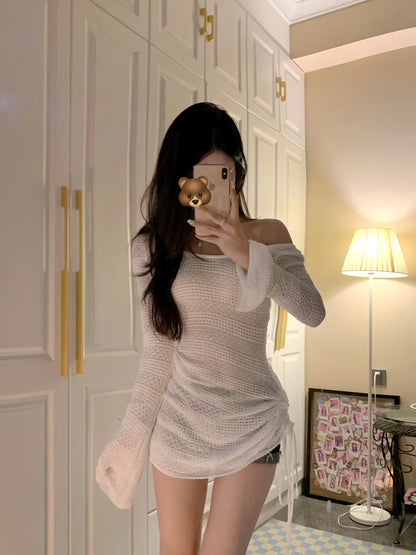 U Collar Knitted Long Sleeve Two Piece Set (S)