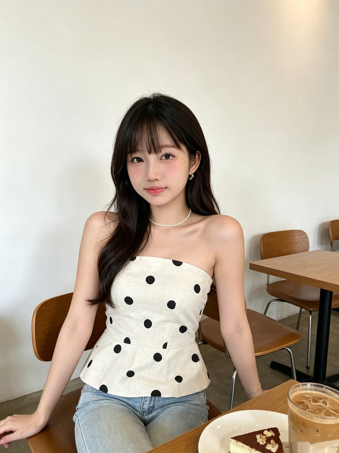T011 Black Dot Brown Tube Top