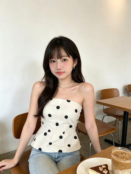 T011 Black Dot Brown Tube Top