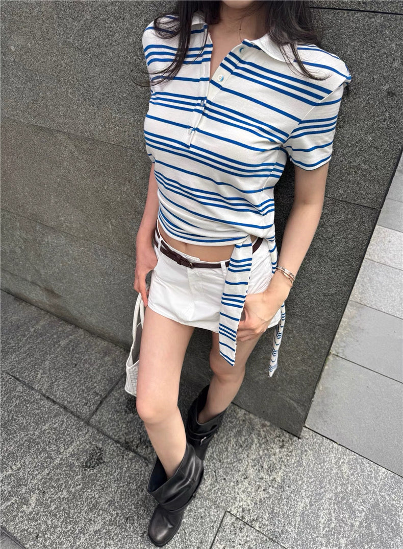 Collar Blue Stripe Top