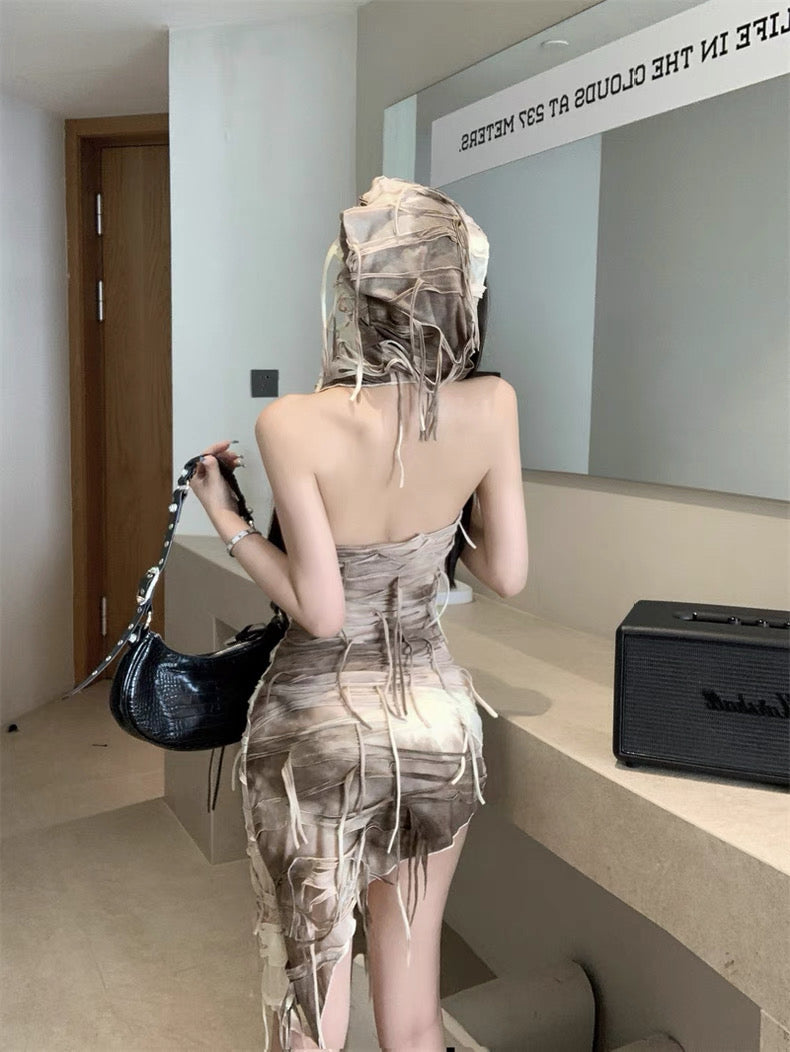 Khaki Jelly Fish Long Dress with Hat