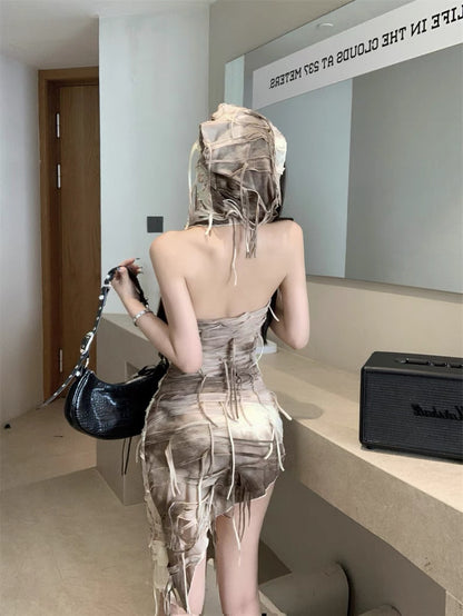 Khaki Jelly Fish Long Dress with Hat