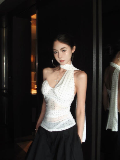 Polka Dot Tube Mesh Top Strap T009
