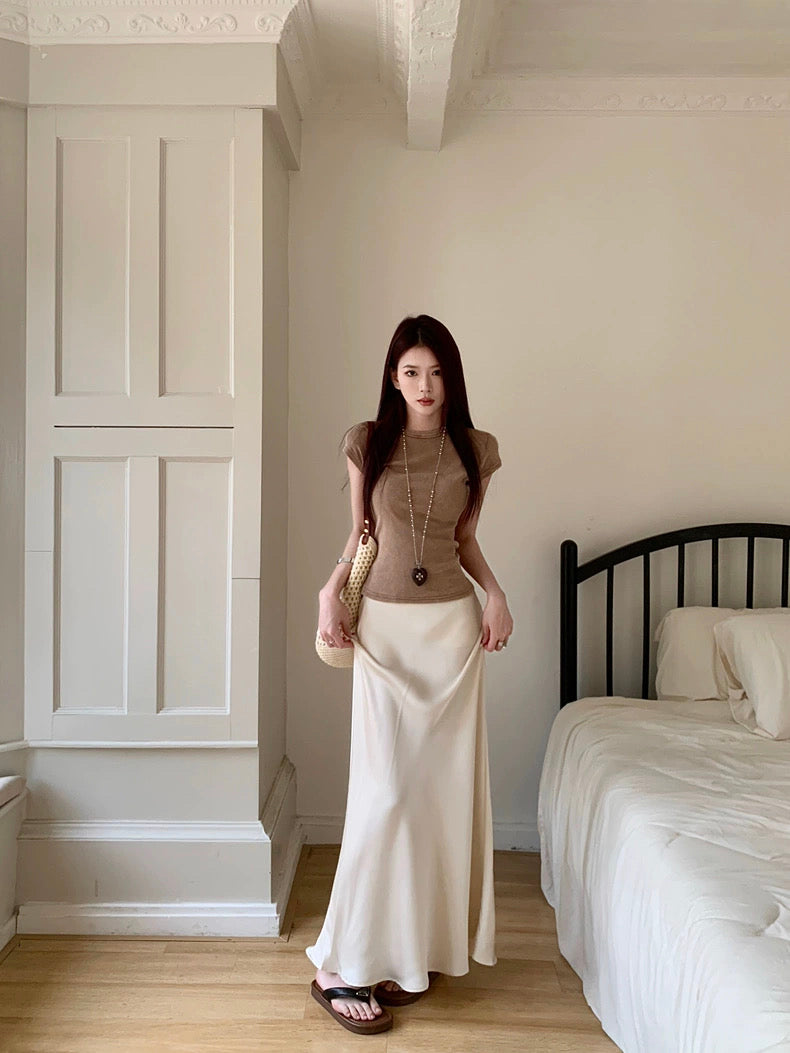 Satin Long Skirt (S, M)
