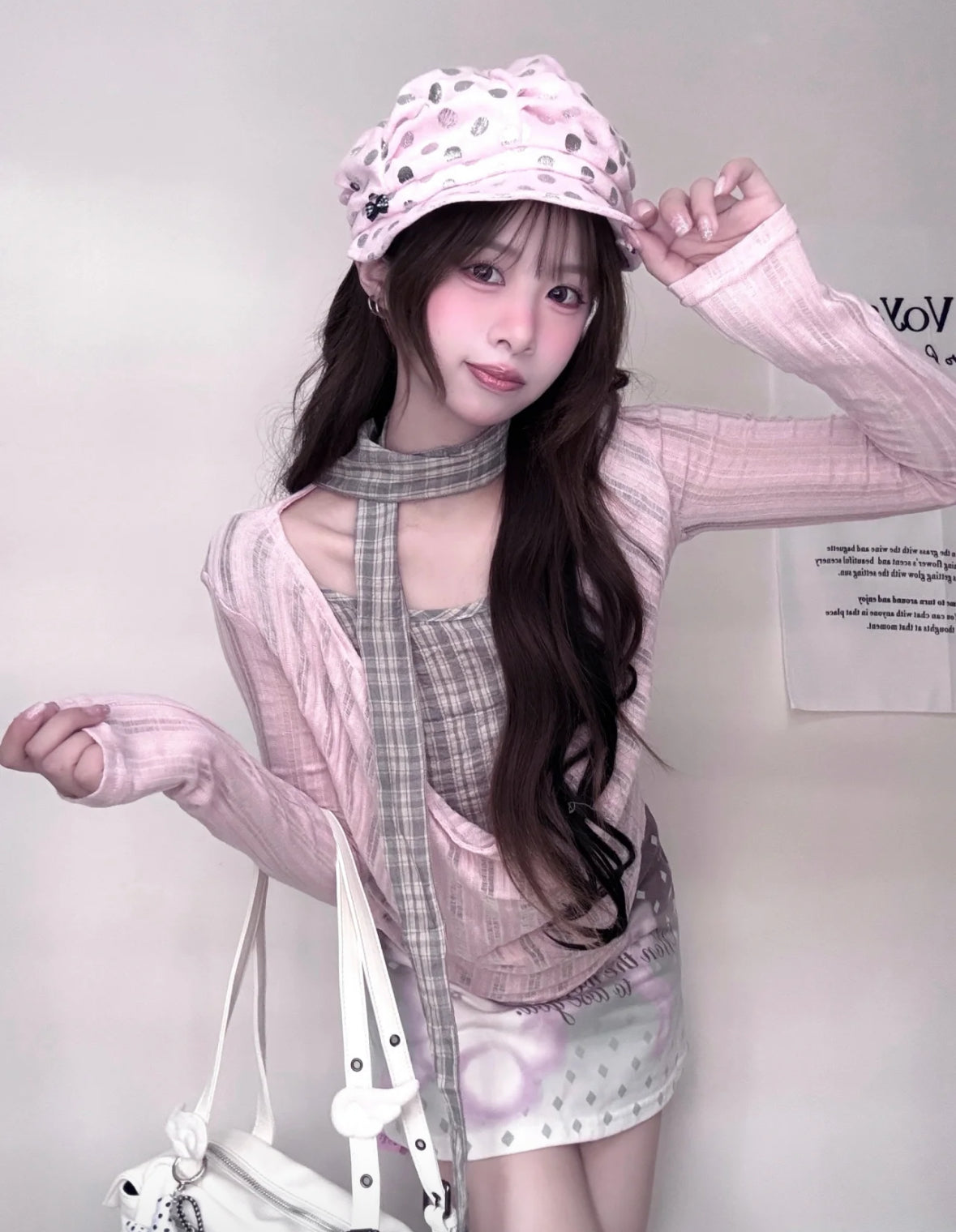 Pink Long Sleeve Knitted Top With Strap