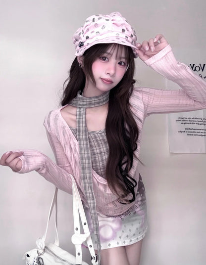 Pink Long Sleeve Knitted Top With Strap