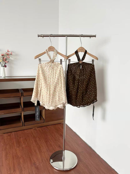 Polka Dot Round Neck Chiffon Long Top