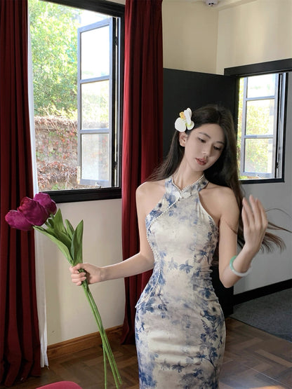 Blue Flo Cheongsam CD026 Long Dress (S, M, L)
