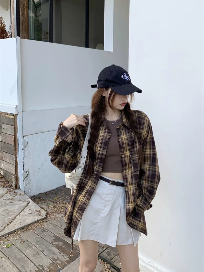 Brown Grid Long Sleeve Shirt
