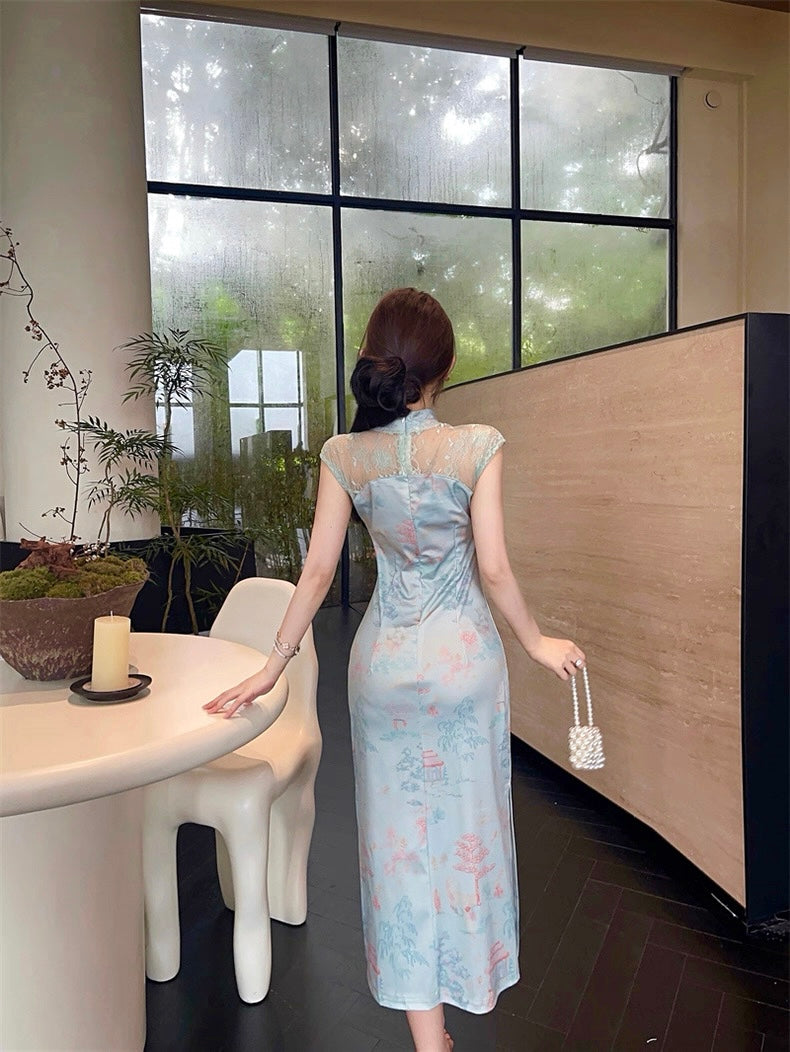 Green Lace Collar Cheongsam CD007 Long Dress