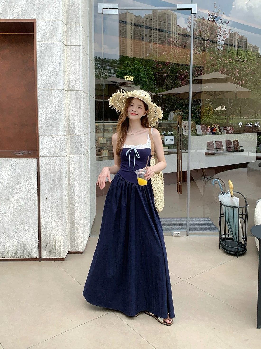 Laces Strap Navy Long Dress
