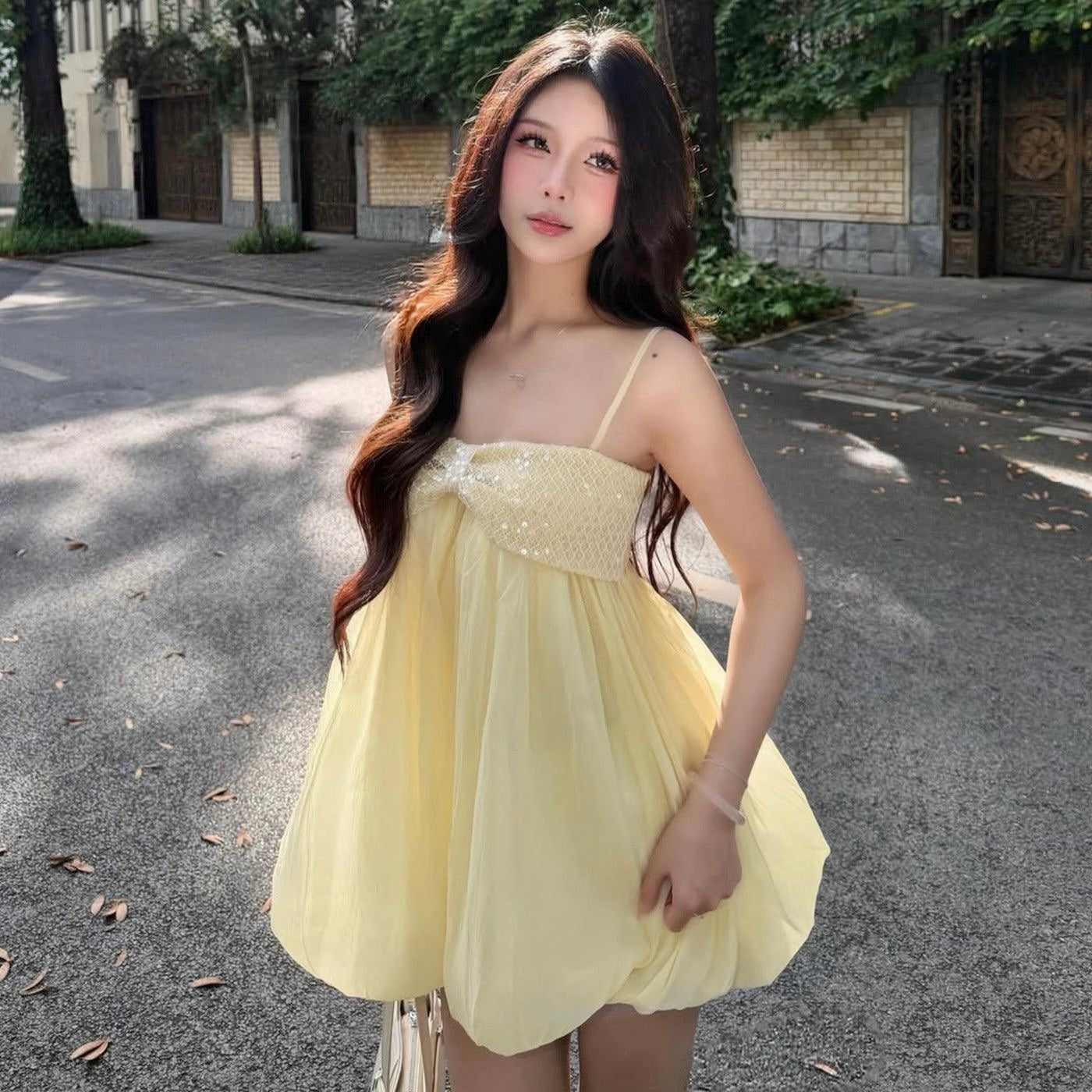 Thin Mesh Yellow Dress