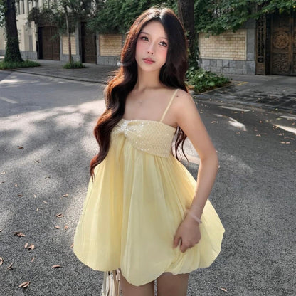 Thin Mesh Yellow Dress