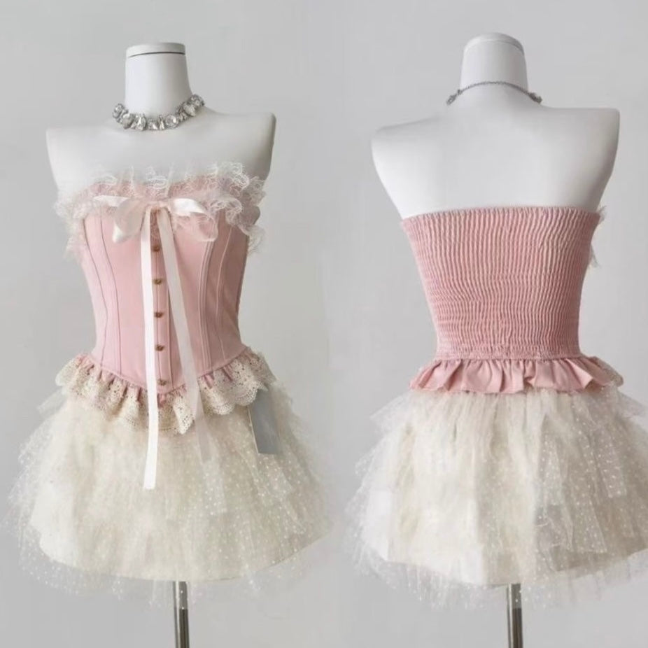 Pink Mix Lacey Tube Top