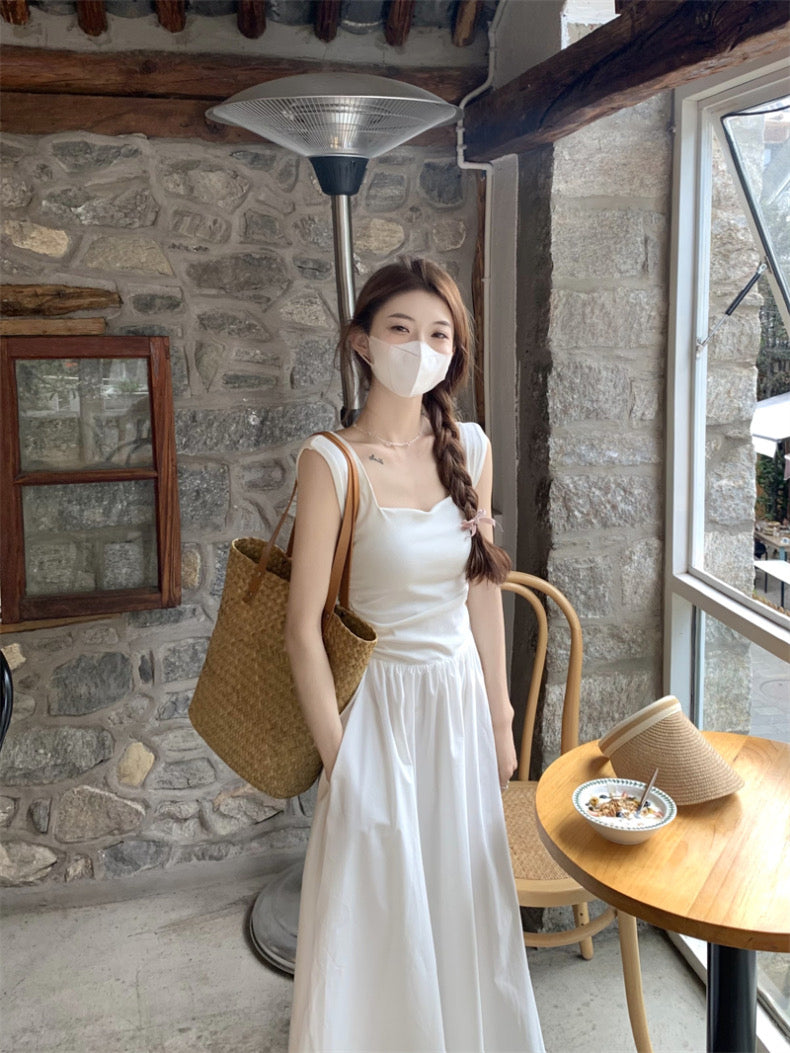 Side Tie Sleeveless White Long Dress