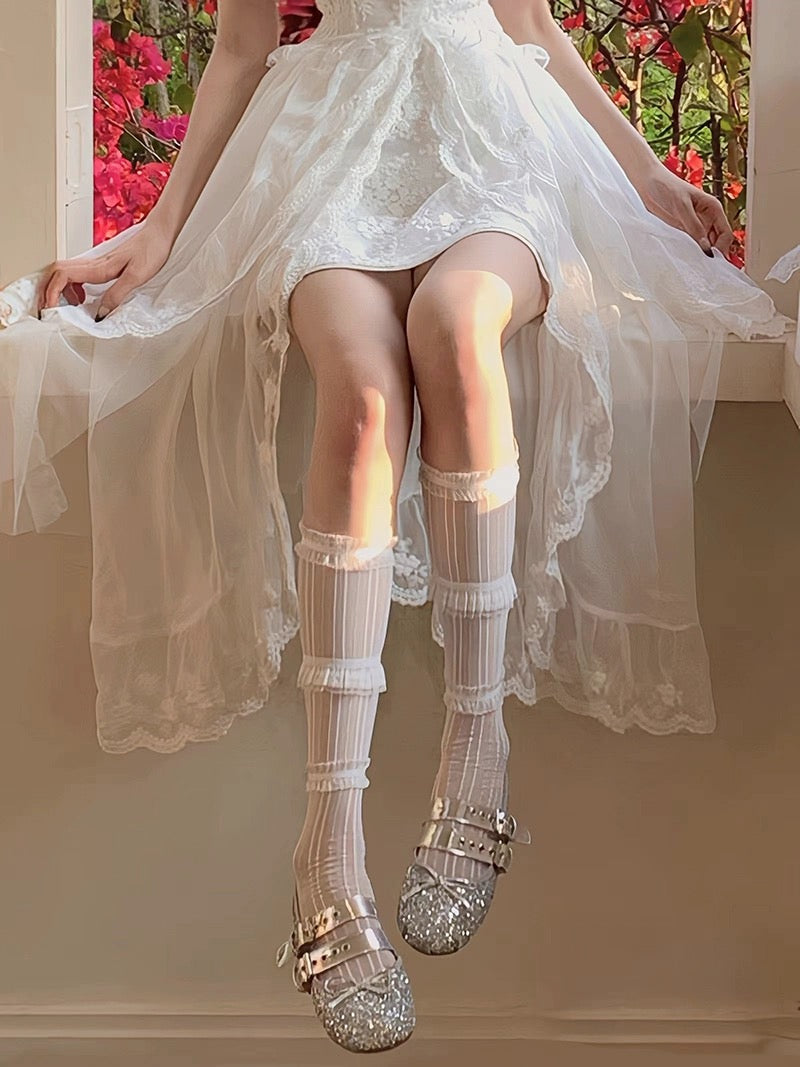 S006 Lace Socks (White, Grey)
