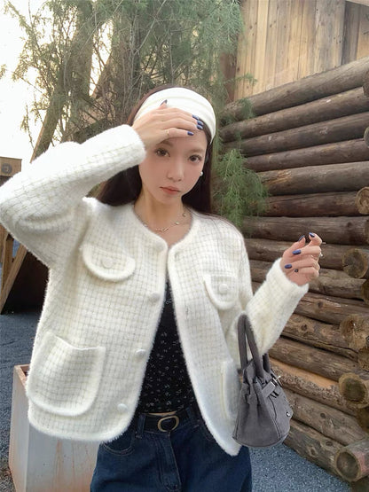 Milk Channe Knitted Pockets Cardigan