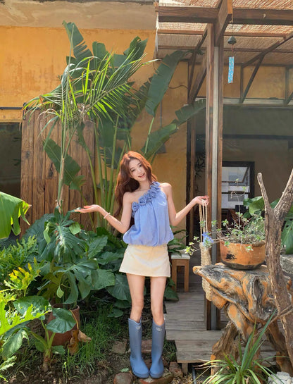 3D Rose Collar Off Side Shoulder Top