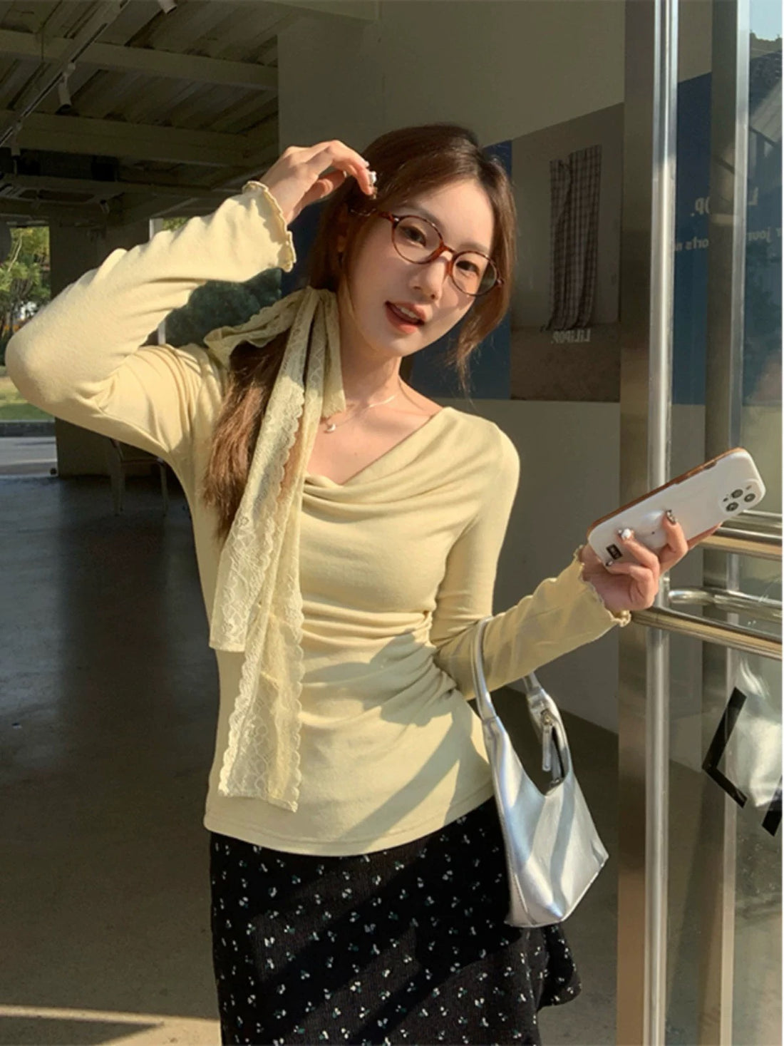 Green Lime Off Shoulder Long Sleeve Top