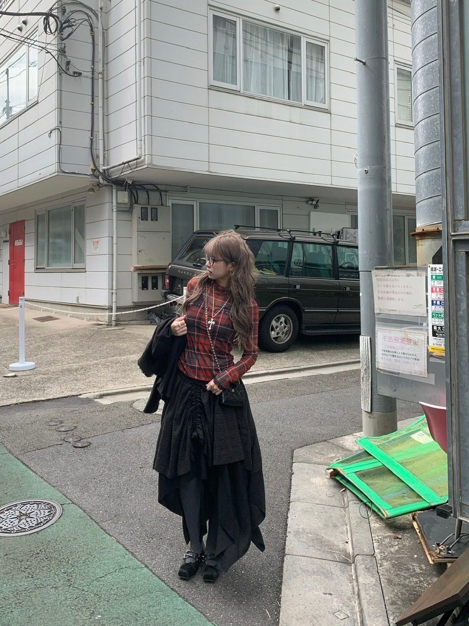 Mesh Grid Red Long Sleeve Top