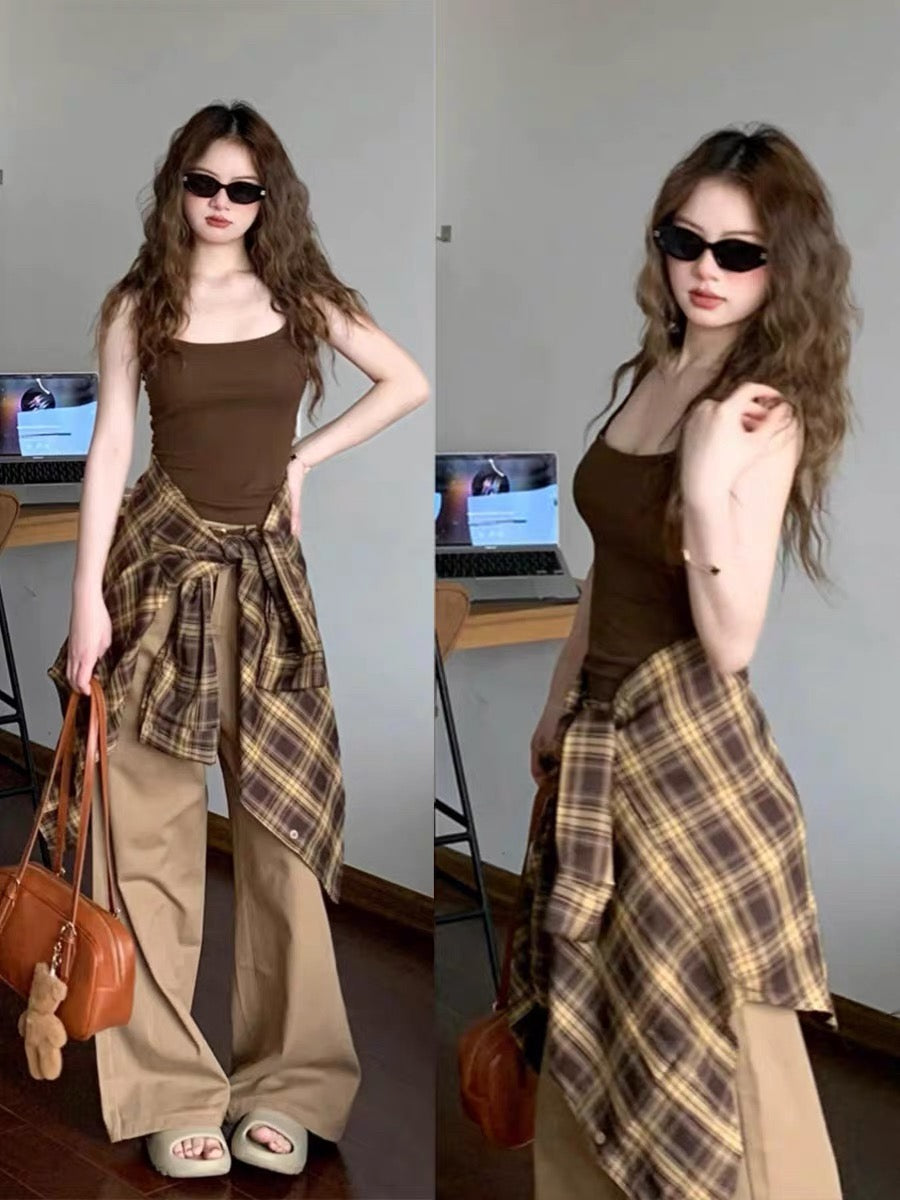 Brown Grid Long Sleeve Shirt