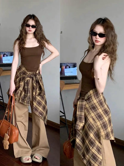 Brown Grid Long Sleeve Shirt