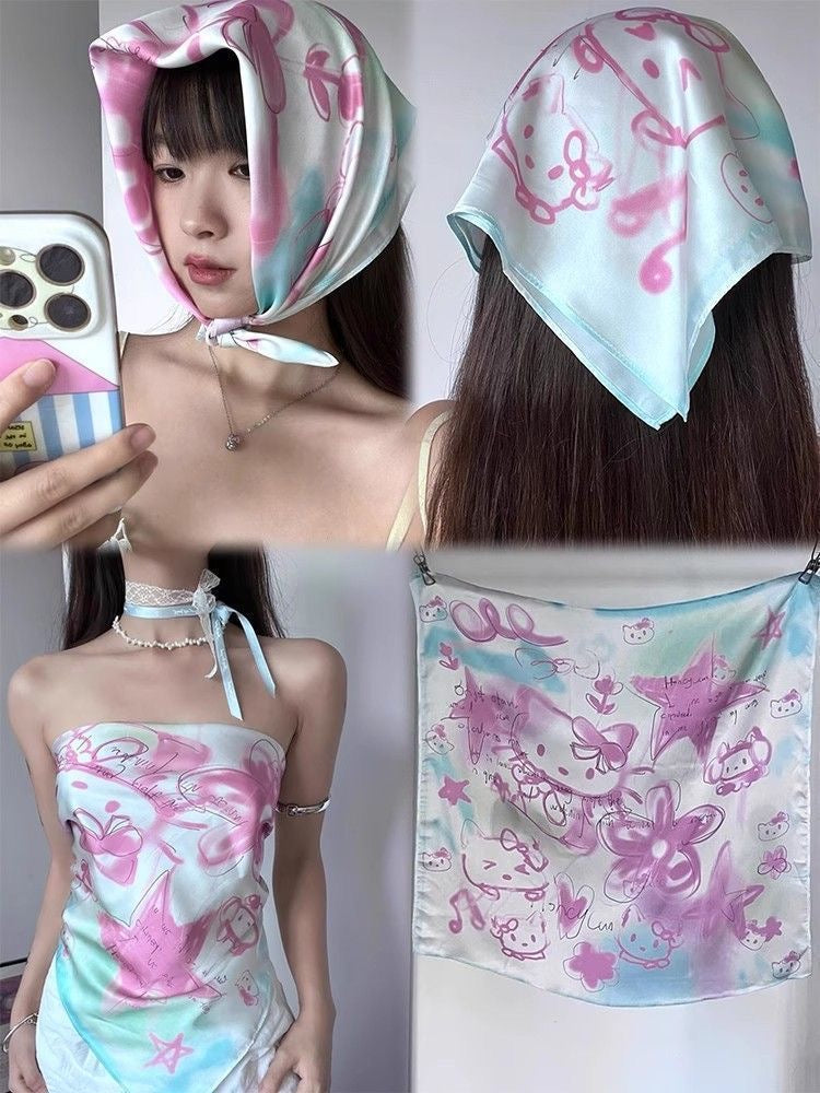 Kittie Scarf /Headband (Pink, Grey)